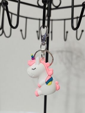 White Unicorn Keychain Bag Charm Zipper Pull Neon Pink Mane Colorful Unicorn New